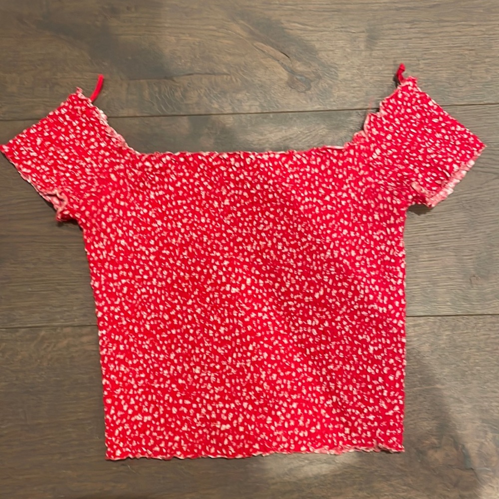 Garage Red Crop Top with White Flowers
